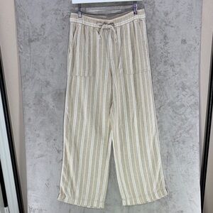 GAP Women's Linen Blend Khaki Striped Pull On Wide Leg Pants Size M
